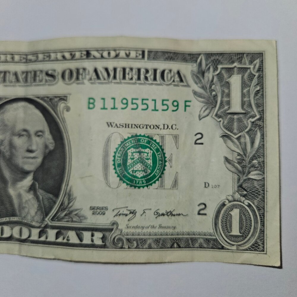 TRINARY‎ One Dollar Bill 11955159 Fancy Serial Number 2009 Series Note (B301)